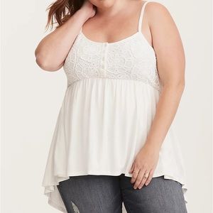 White babydoll tank with crochet detail